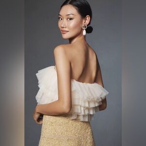 Anthropologie Sunday in Brooklyn Strapless Layered Ruffle Tulle Crop Top